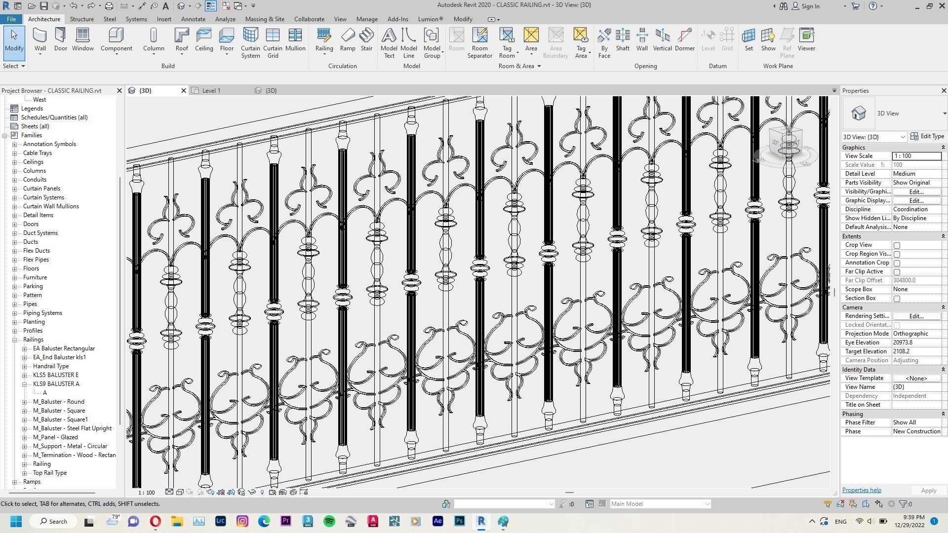 Classic Railing Revit Family 3D model_6