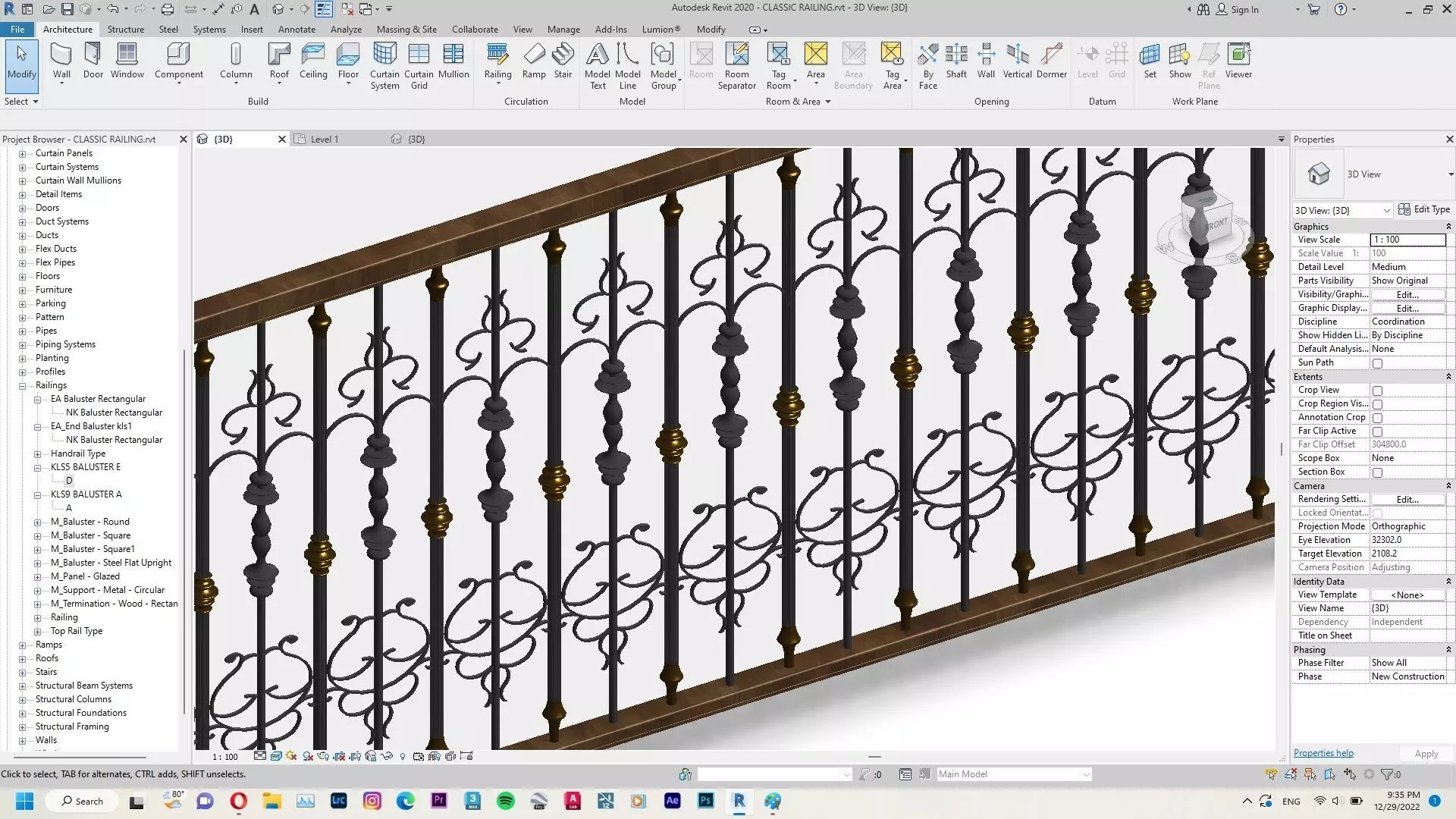 Classic Railing Revit Family 3D model_0