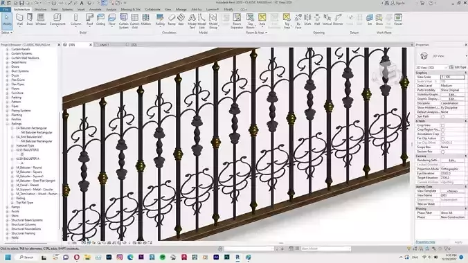 Classic Railing Revit Family 3D model