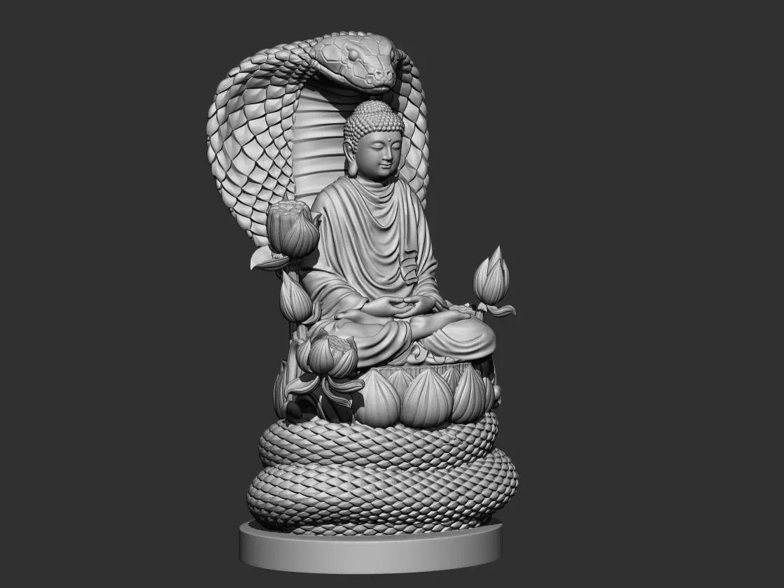 Buddha on snake 3D print model_0