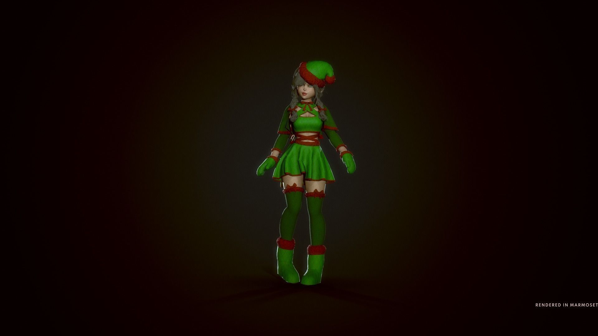 New Year Dwarf Girl Low-poly 3D model_14
