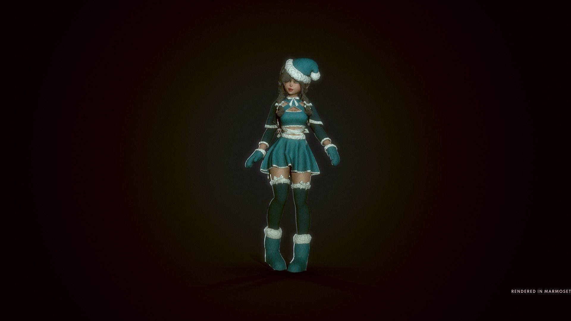 New Year Dwarf Girl Low-poly 3D model_13
