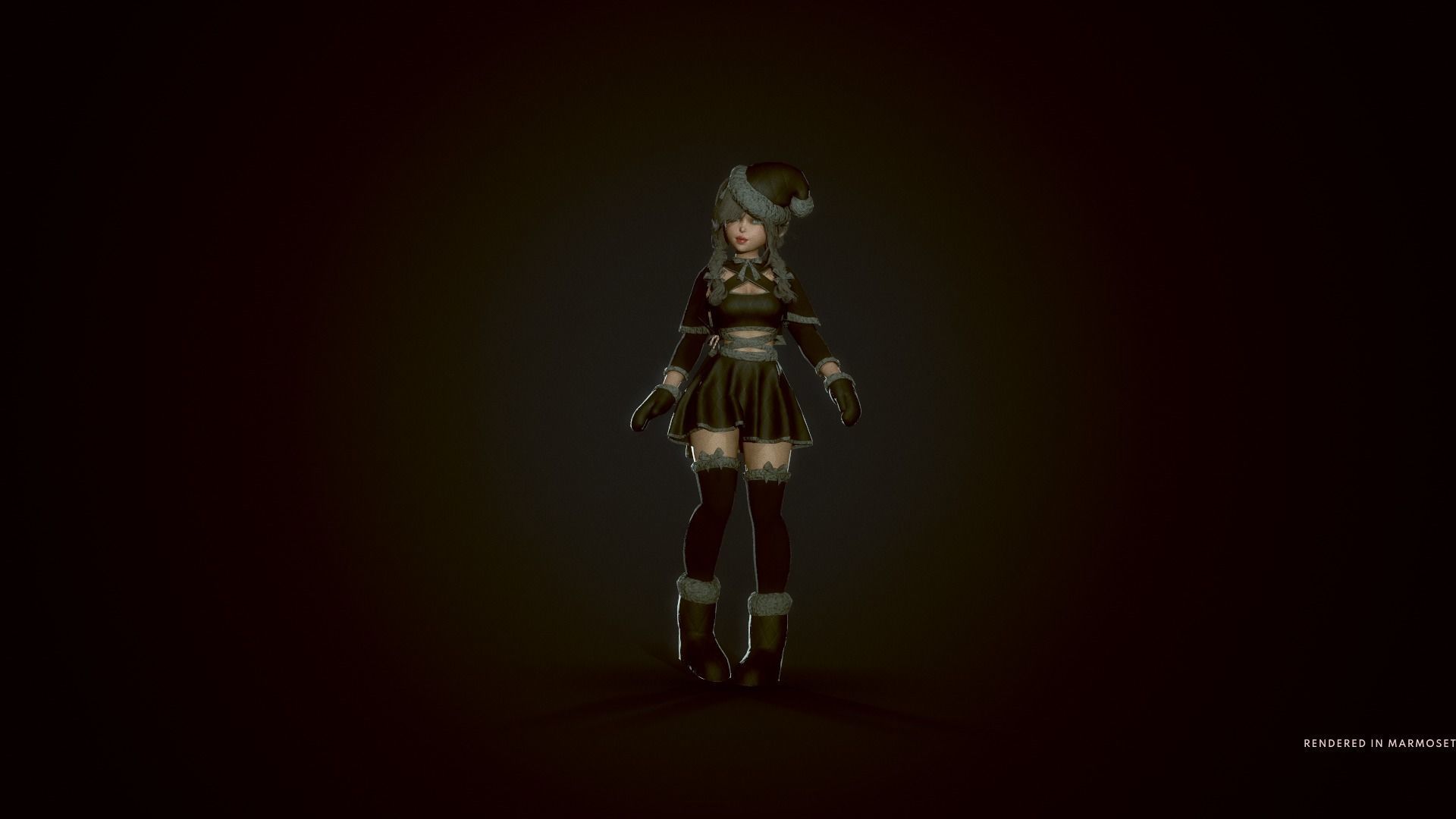New Year Dwarf Girl Low-poly 3D model_8