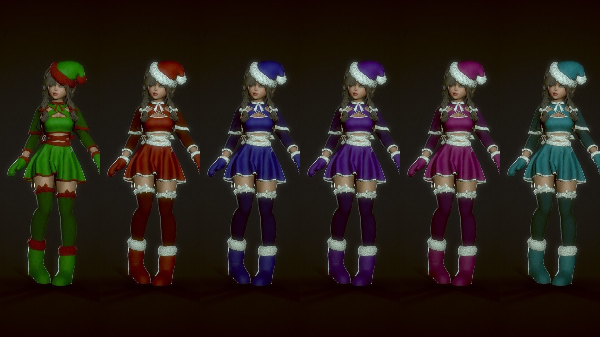 New Year Dwarf Girl Low-poly 3D model_3