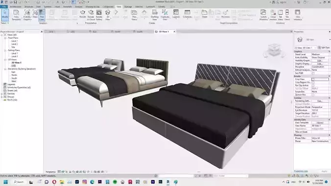 Modern Bed Revit Family Interior 3D model