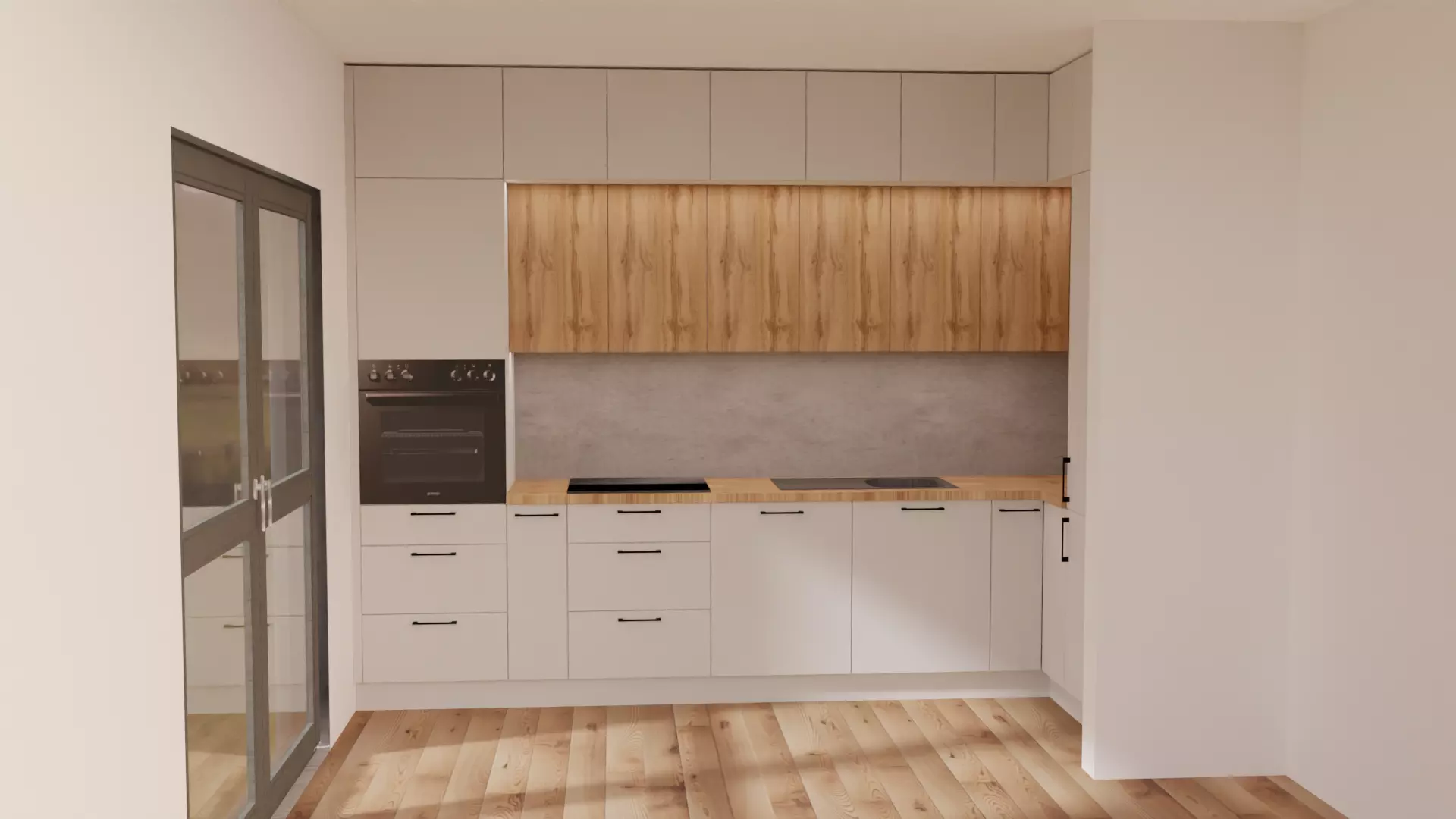 Kitchen 3d with cabinets and wooden floors 3D model_0
