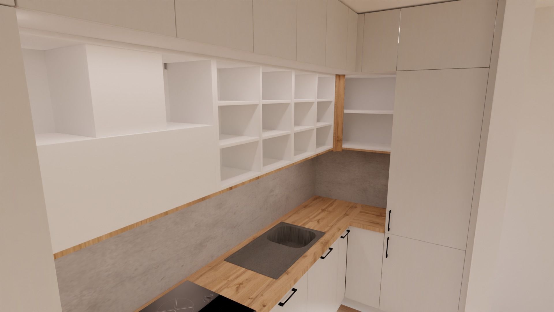 Kitchen 3d with cabinets and wooden floors 3D model_3