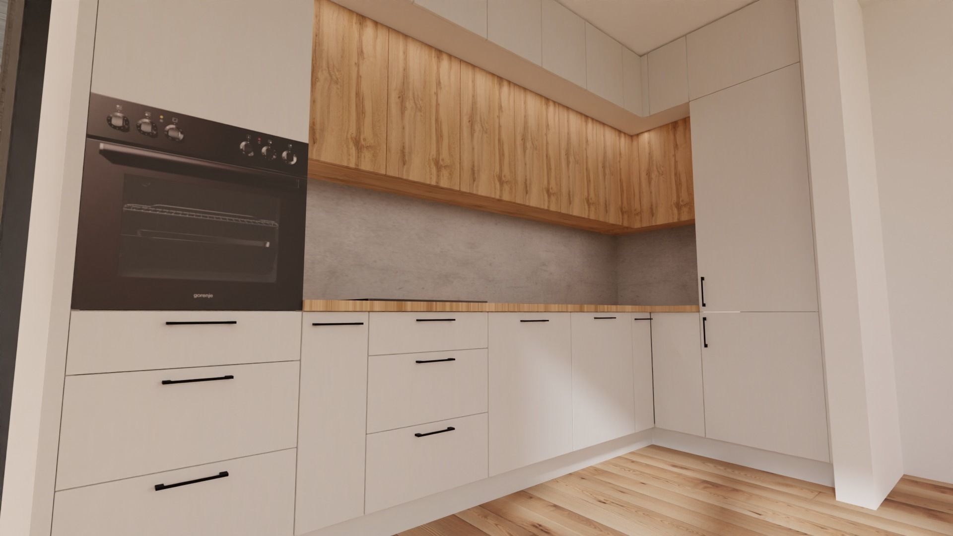 Kitchen 3d with cabinets and wooden floors 3D model_1