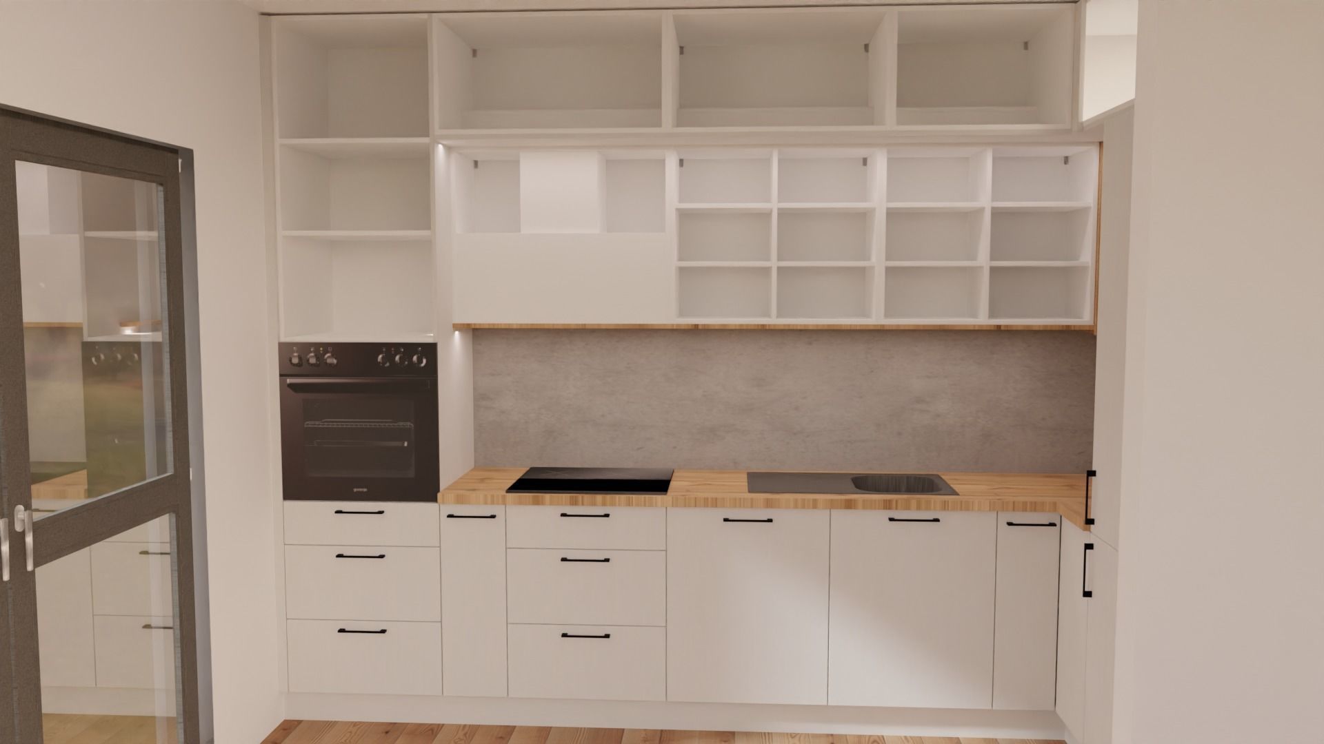 Kitchen 3d with cabinets and wooden floors 3D model_4