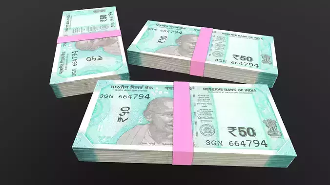 Indian 50 Note Currency Bundle AR VR PBR Low-poly 3D model