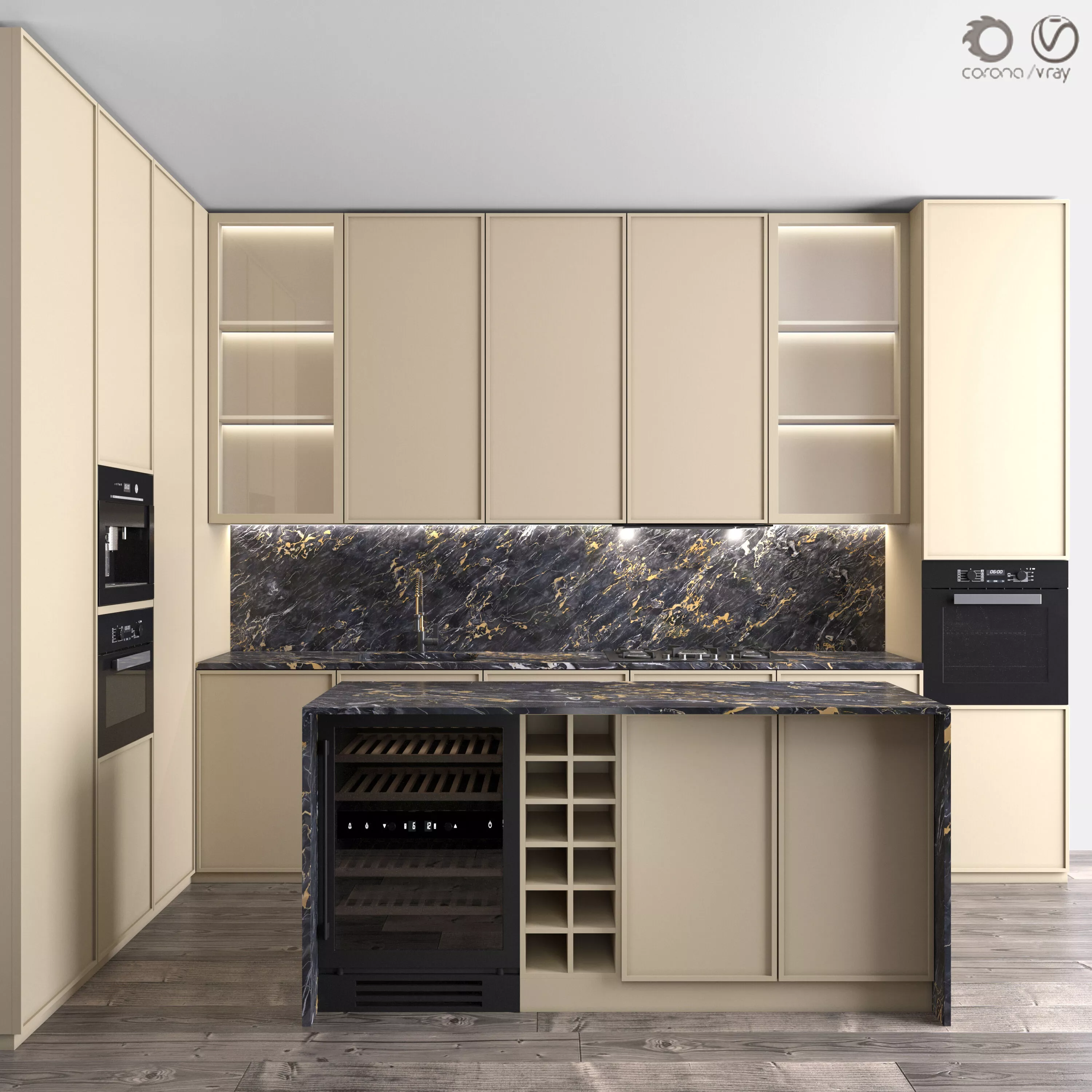 Kitchen Neoclassic 43 - Corner Kitchen 3D model