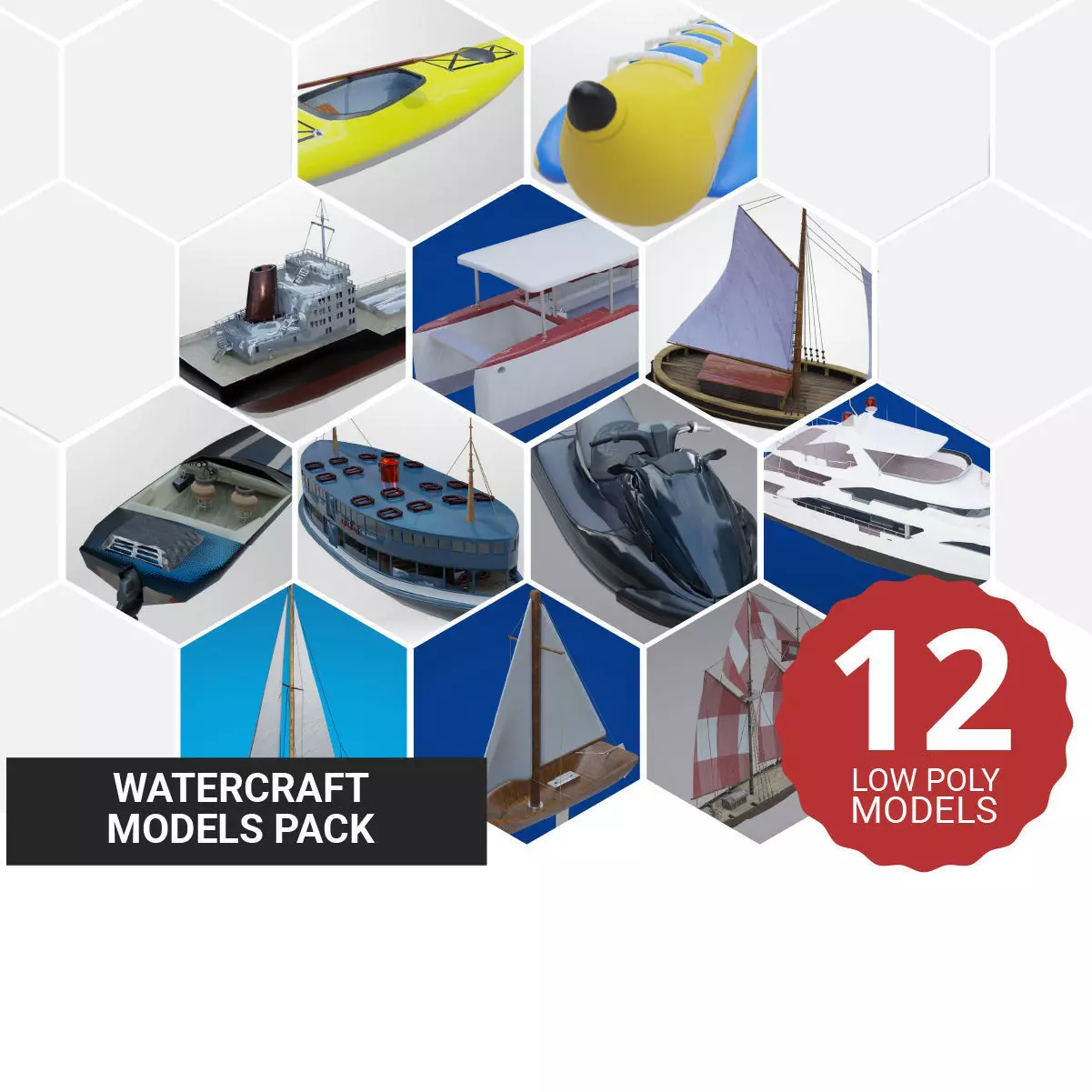 12 Watercraft Models lowPoly 3D model 3D Model Collection_0