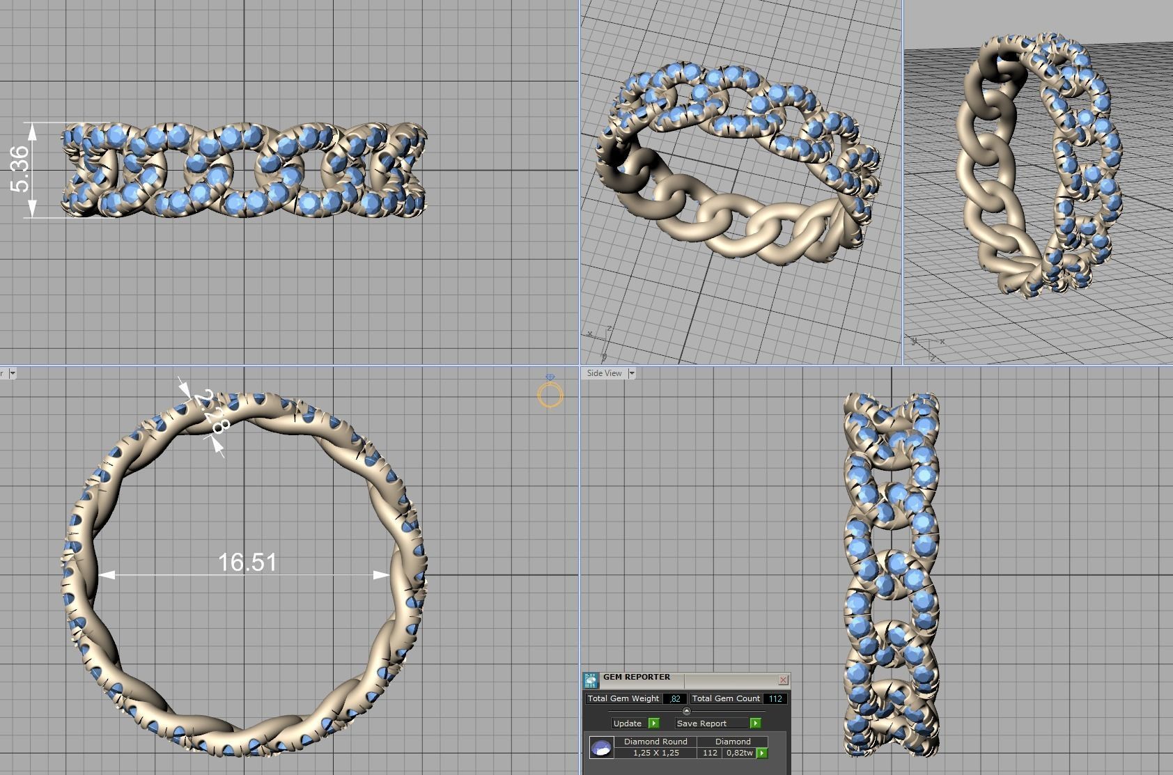 Amelia Diamond Cuban Women Ring Pave Setting 6US size 3D print model_7