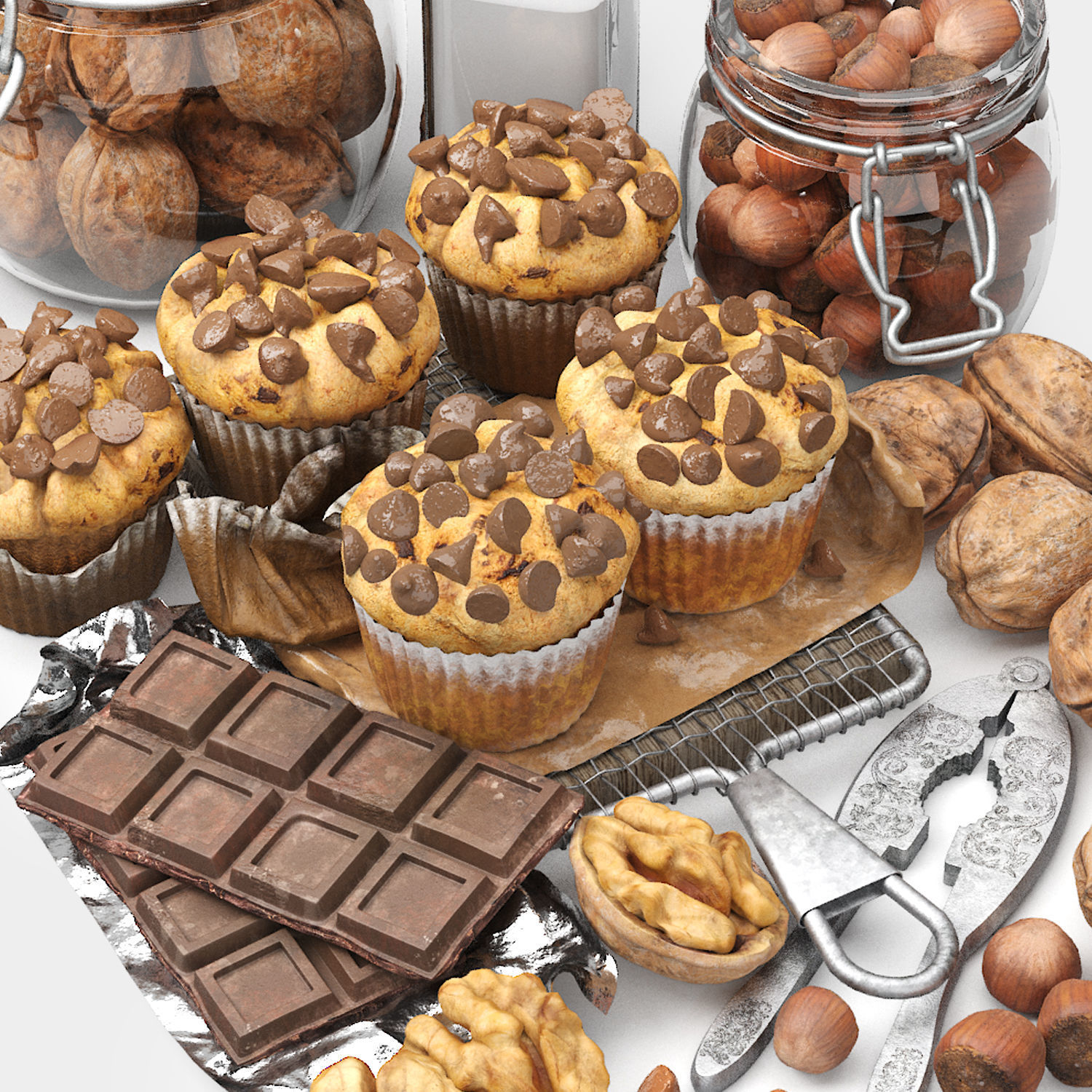 chocolate muffins and nuts set 3D model_5