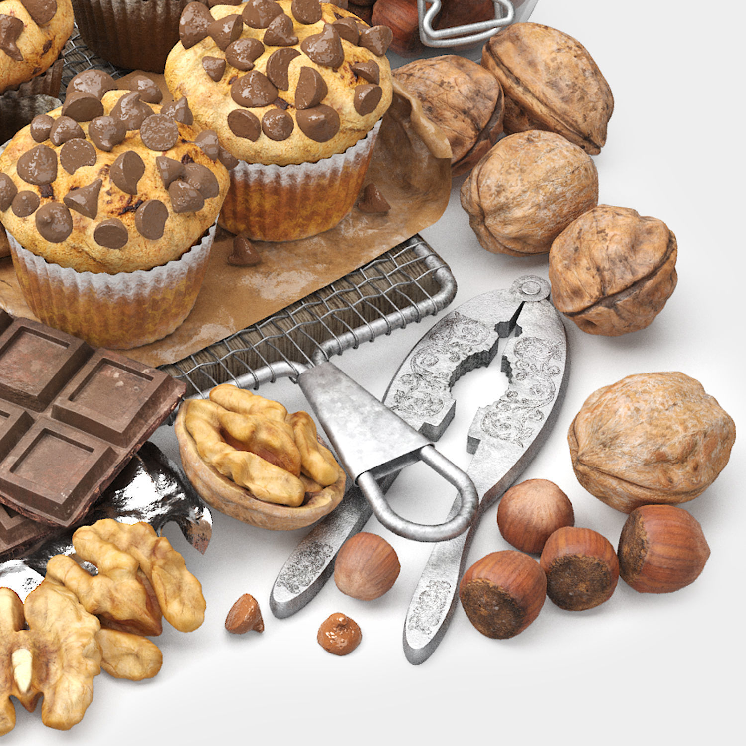 chocolate muffins and nuts set 3D model_6