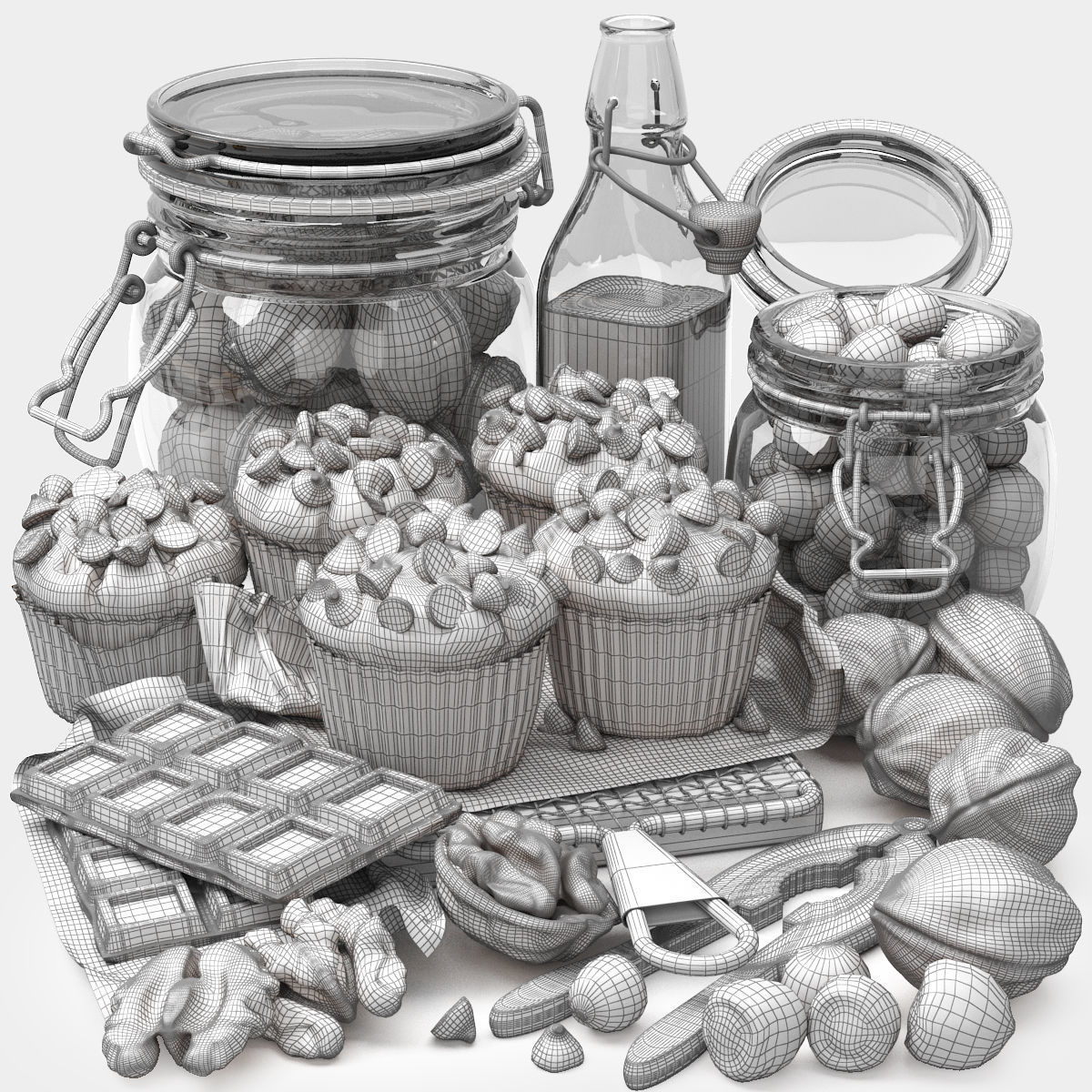 chocolate muffins and nuts set 3D model_7