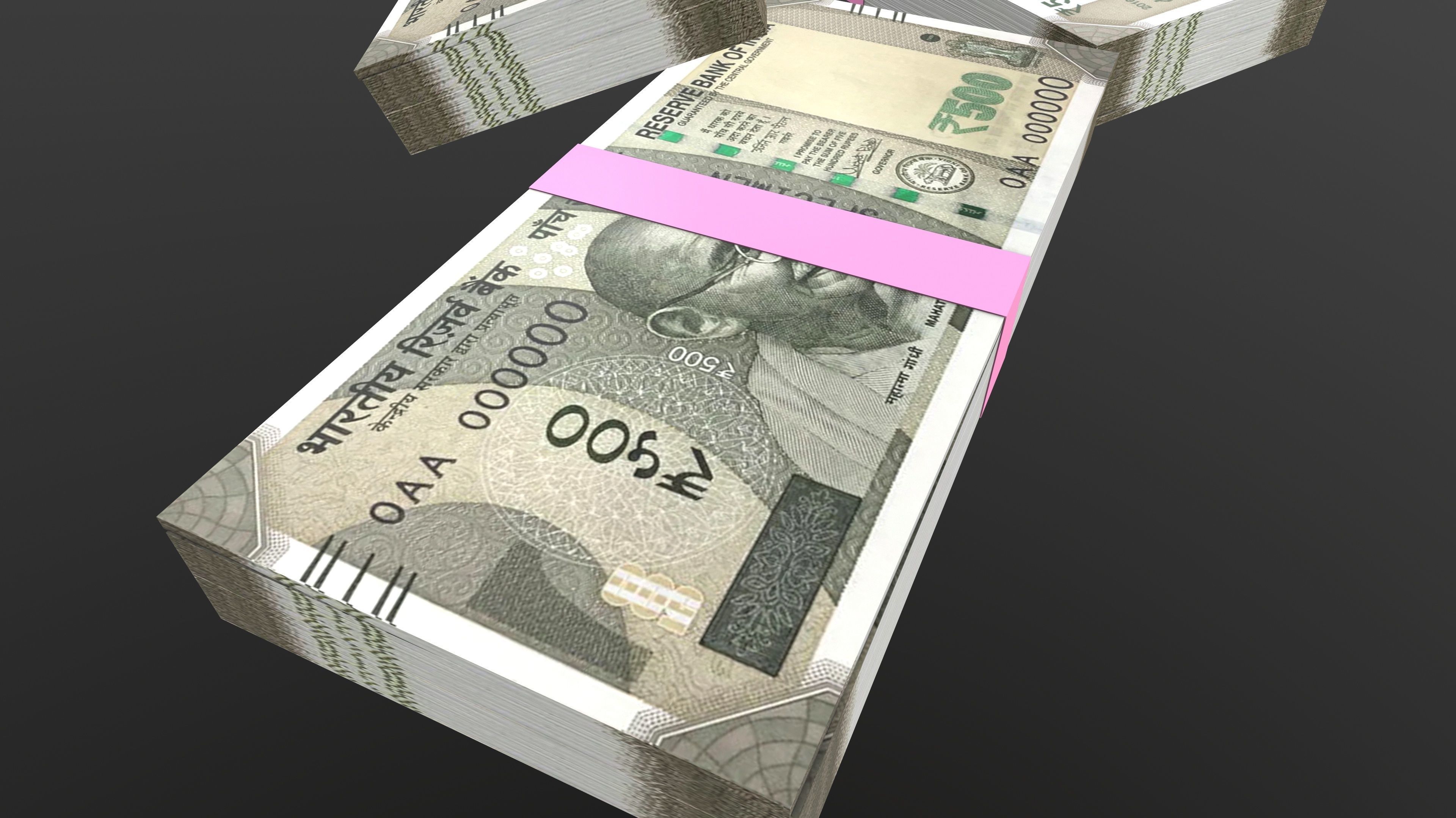 3D model Indian 500 Note Currency Bundle AR VR PBR VR / AR / low-poly ...