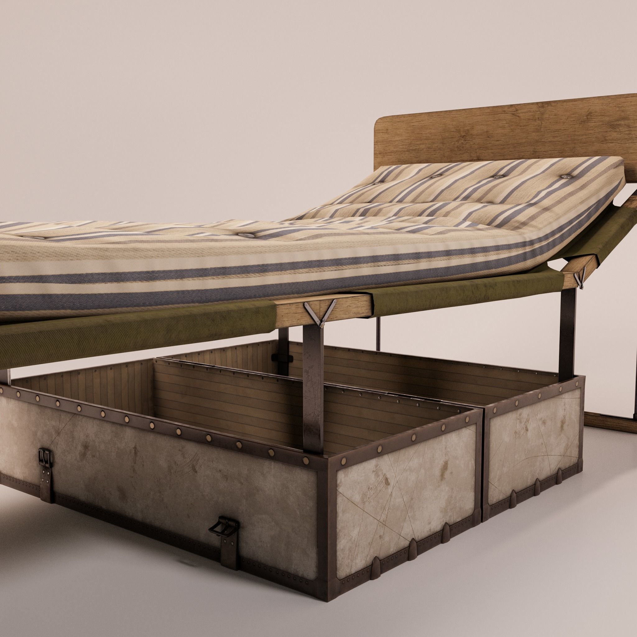 The camp bed trunk with mattress Low-poly 3D model_5