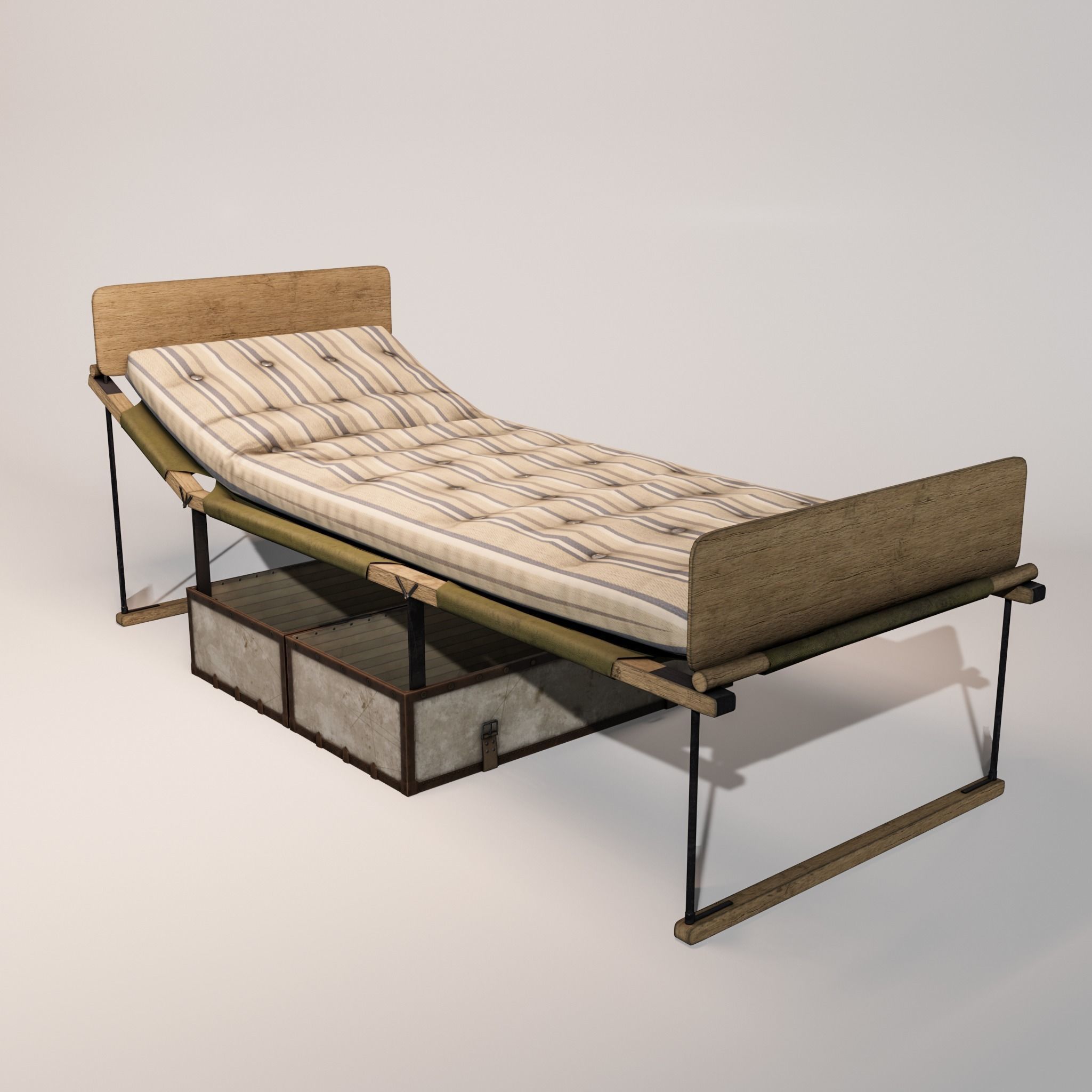 The camp bed trunk with mattress Low-poly 3D model_3
