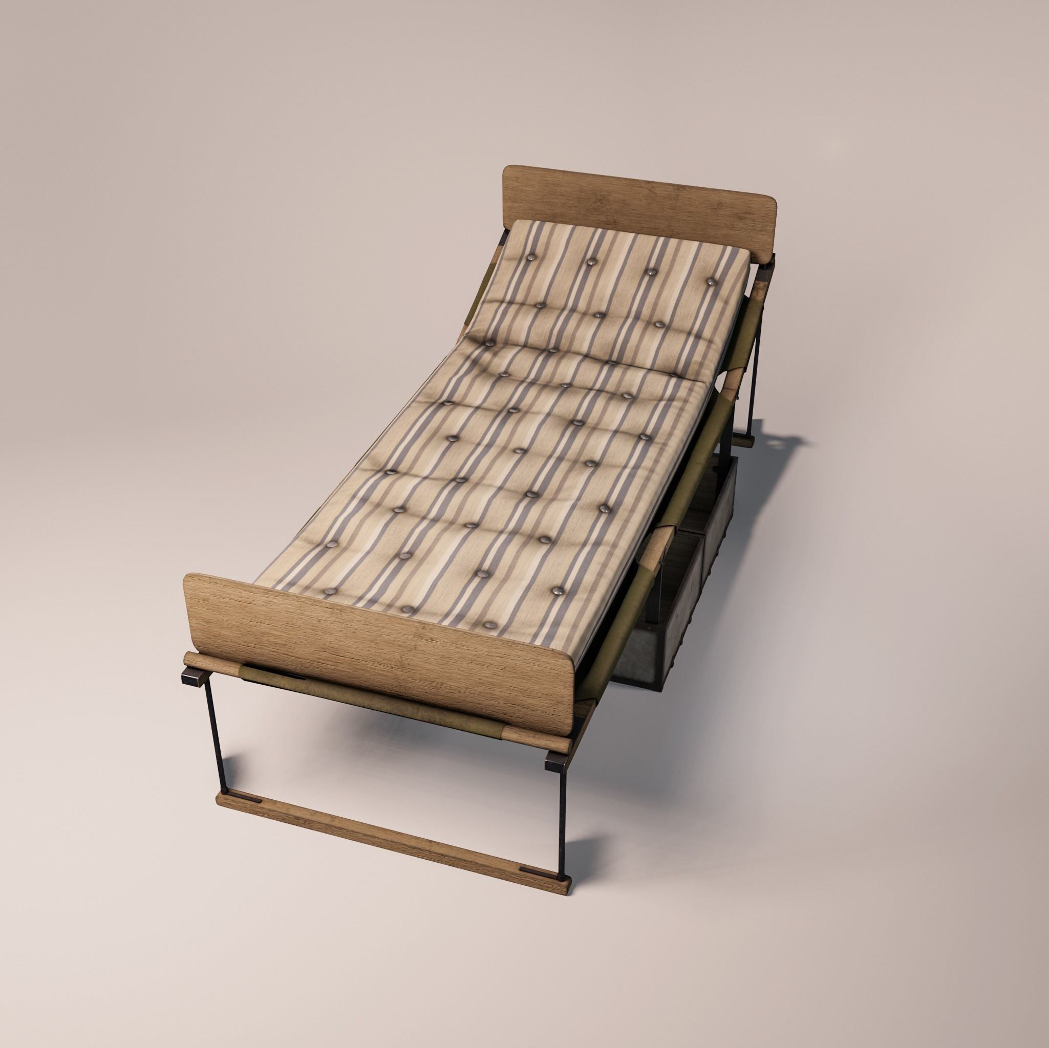 The camp bed trunk with mattress Low-poly 3D model_4