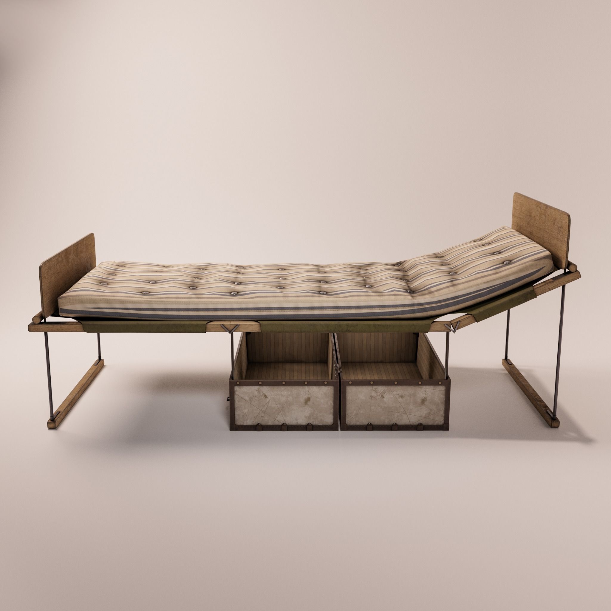 The camp bed trunk with mattress Low-poly 3D model_6