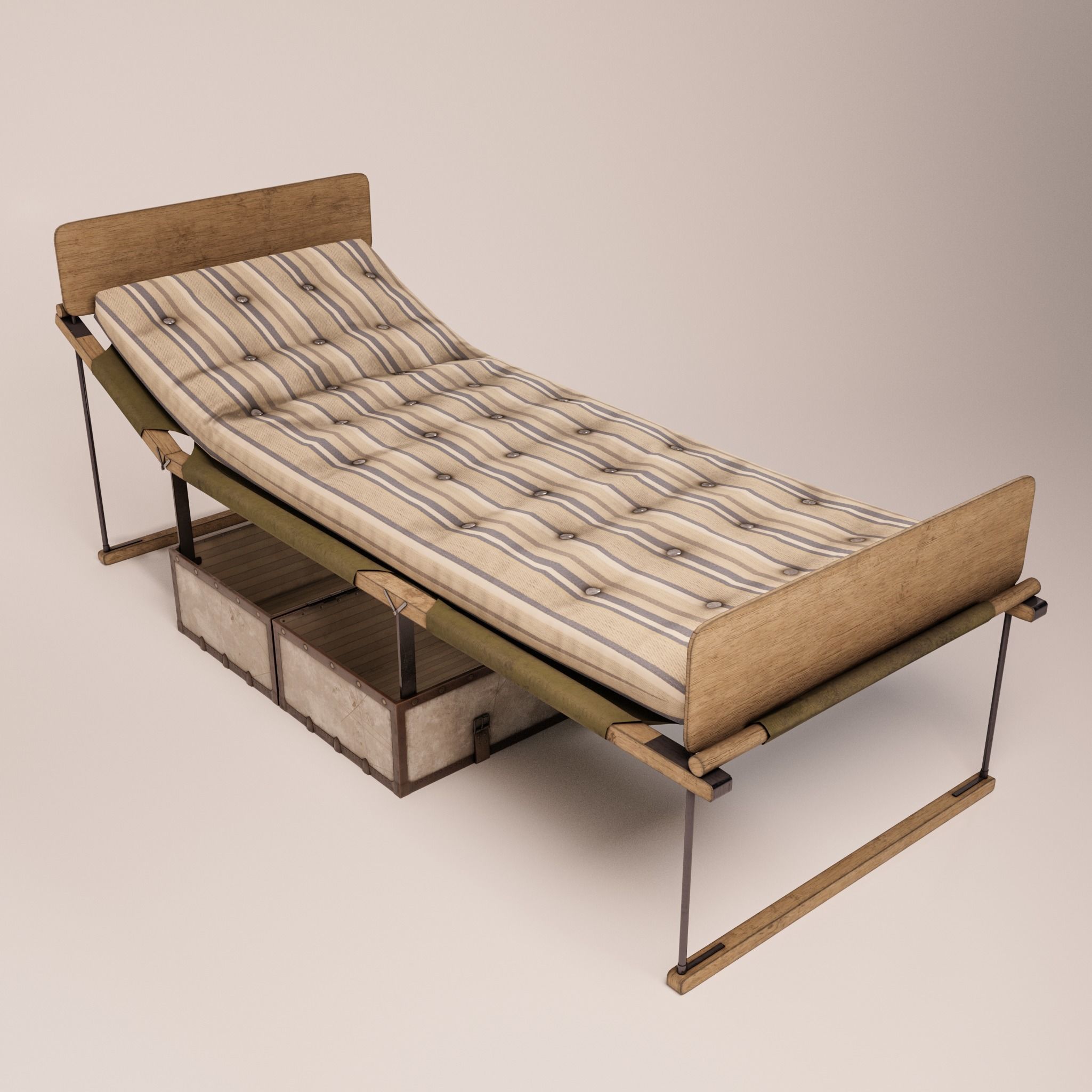 The camp bed trunk with mattress Low-poly 3D model_7