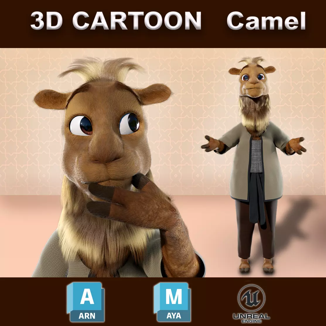 Cartoon Camel Rigged 3D model_0