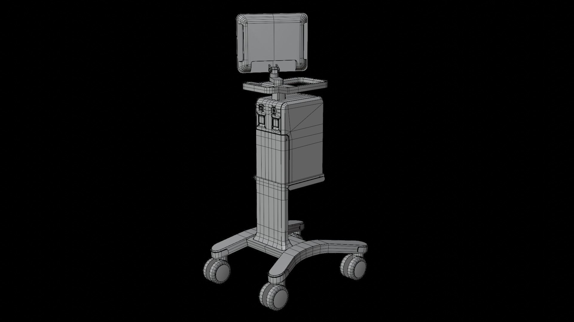 Ventilator medical cart with monitor Low-poly 3D model_16