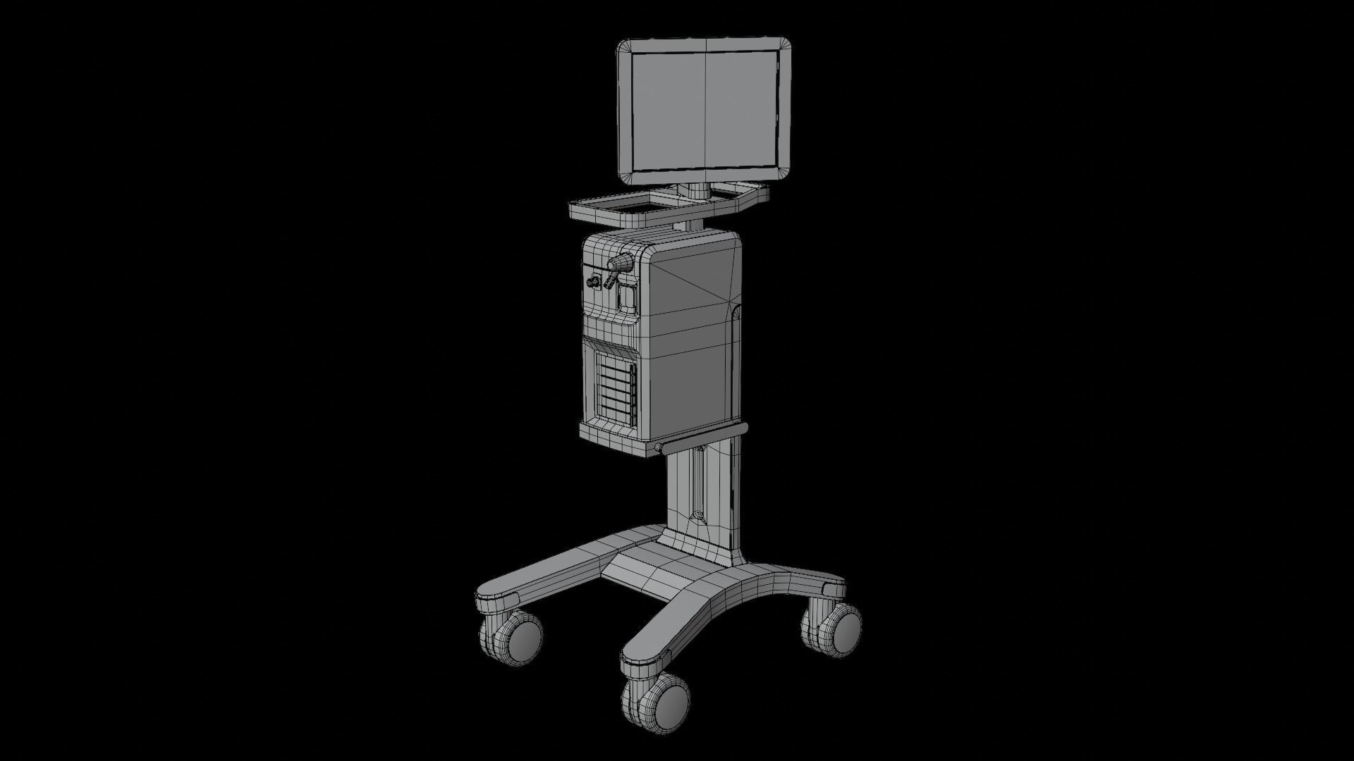 Ventilator medical cart with monitor Low-poly 3D model_14