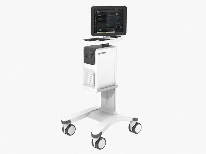 Ventilator medical cart with monitor Low-poly 3D model