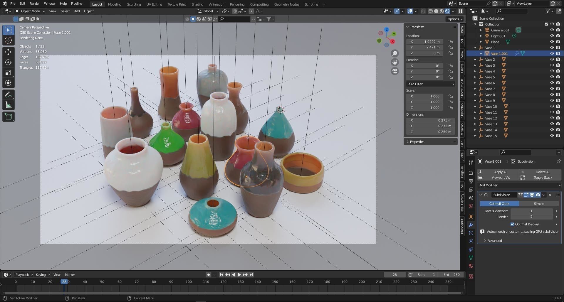 3D model Vases 15 Full Colorful Collection LowPoly Game Ready
