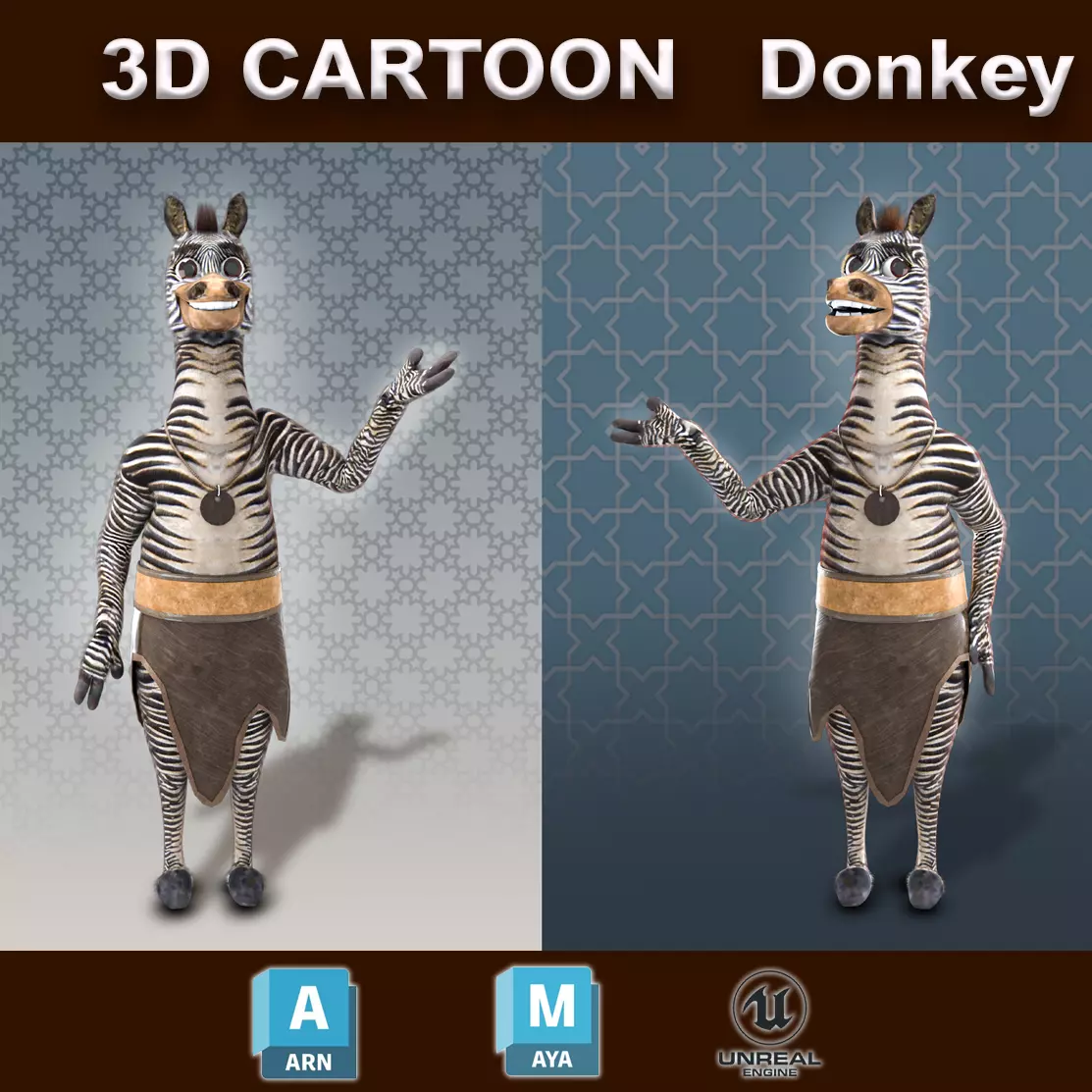 Cartoon Donkey Rigged 3D model_0