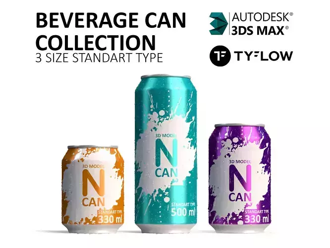 Beverage Can Standart Type Collection - 3 Sizes 3D model 3D model