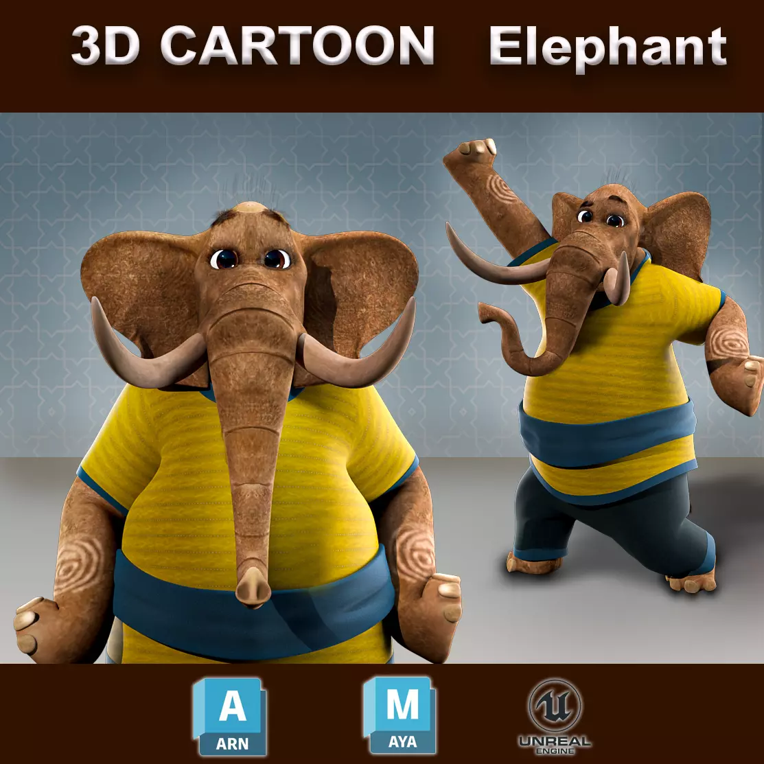Cartoon Elephant Rigged  3D model_0