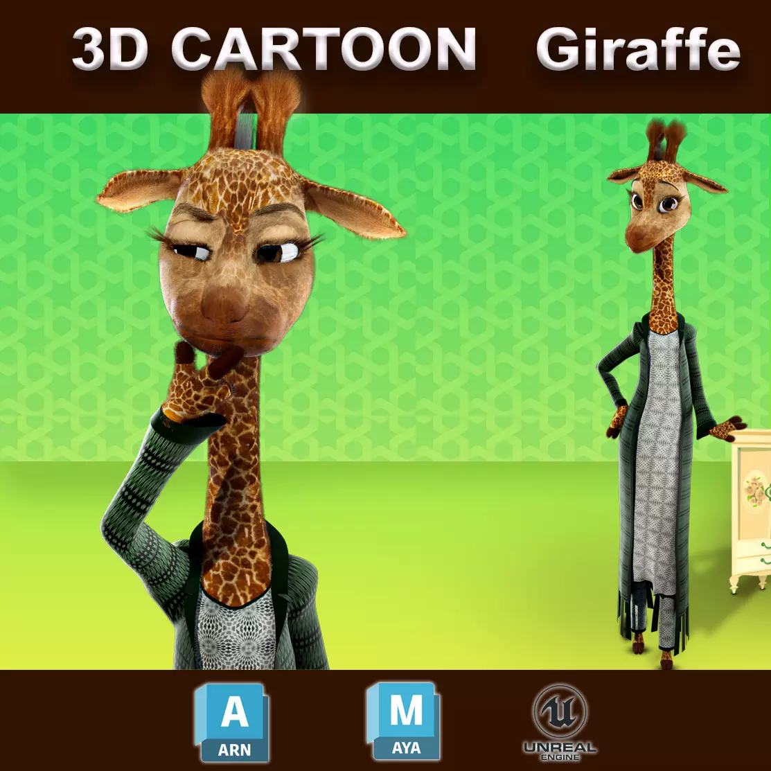 Cartoon Giraffe Rigged 3D model_0