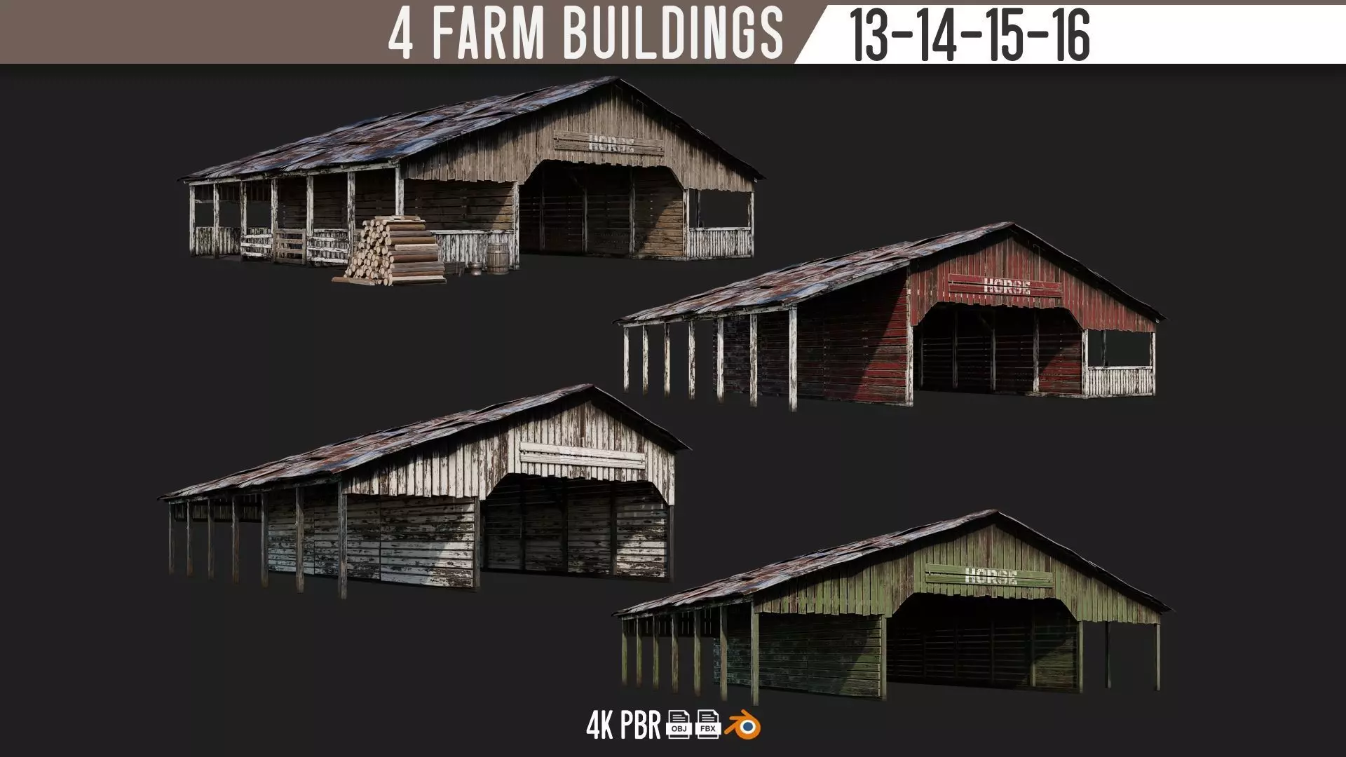 13-14-15-16 - Farm Buildings 4K PBR GameReady Low-poly 3D model_0