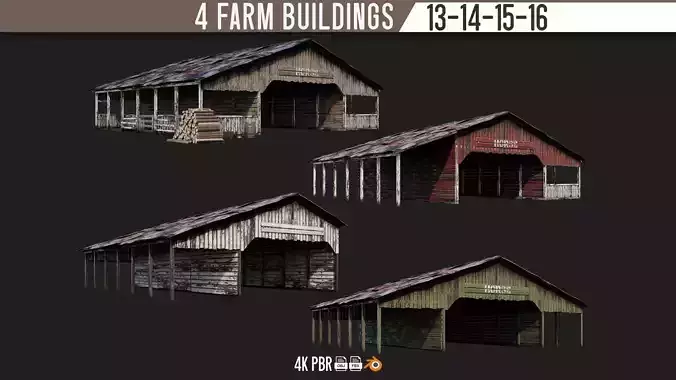 13-14-15-16 - Farm Buildings 4K PBR GameReady Low-poly 3D model