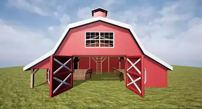 Barn with Interior Game Ready Low-poly 3D model