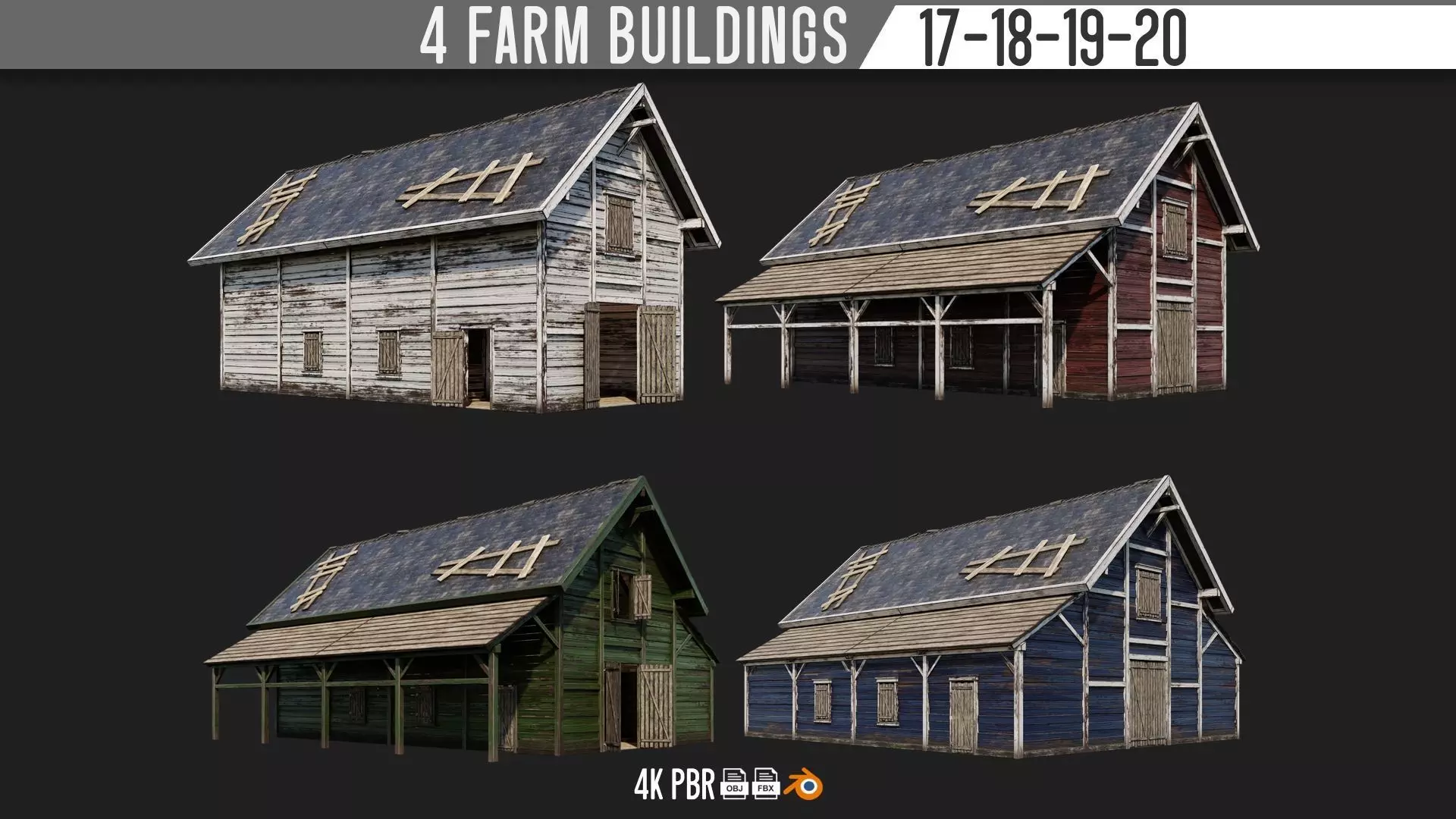 17-18-19-20 - Farm Buildings 4K PBR GameReady Low-poly 3D model_0