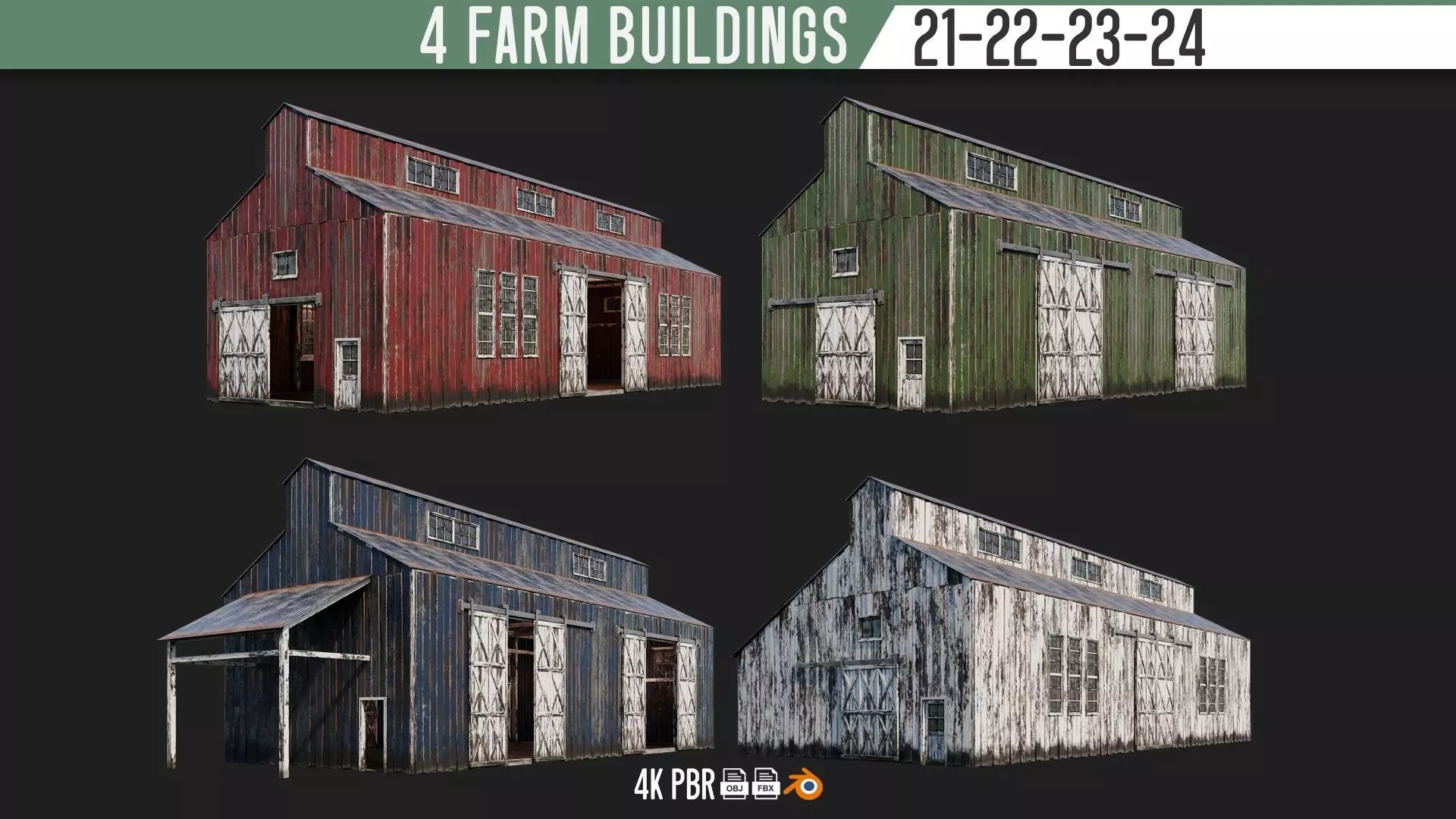 21-22-23-24 - Farm Buildings 4K PBR GameReady Low-poly 3D model_0