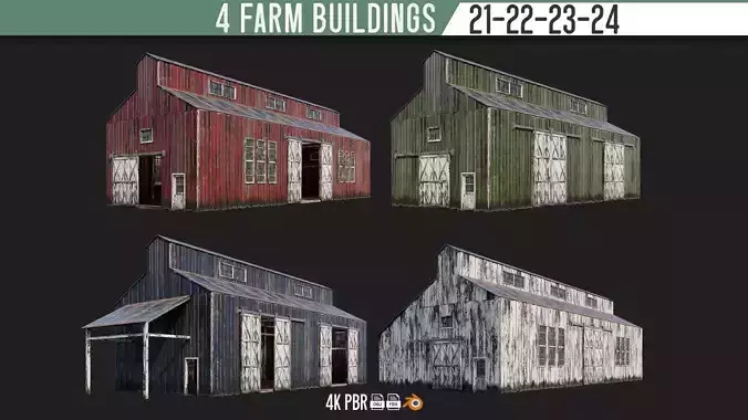 21-22-23-24 - Farm Buildings 4K PBR GameReady Low-poly 3D model
