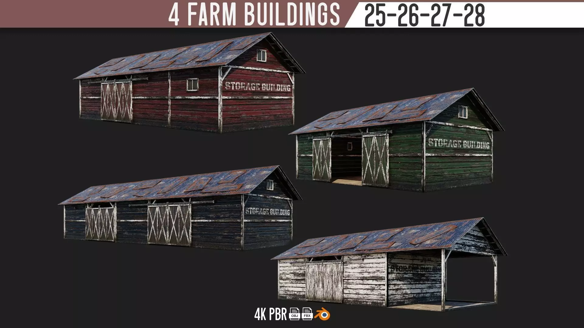 25-26-27-28 - Farm Buildings 4K PBR GameReady Low-poly 3D model_0