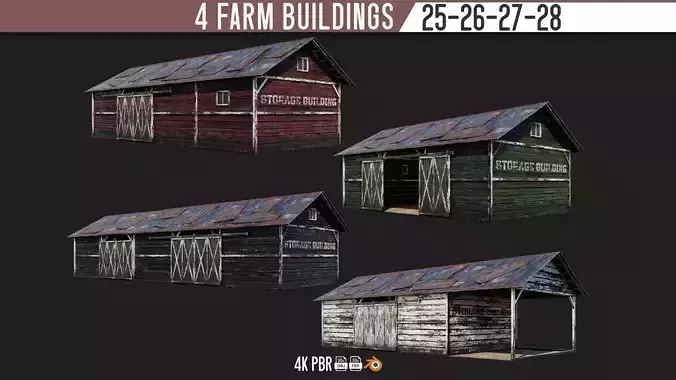 25-26-27-28 - Farm Buildings 4K PBR GameReady Low-poly 3D model