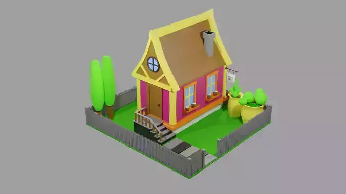 Low Poly House Pink