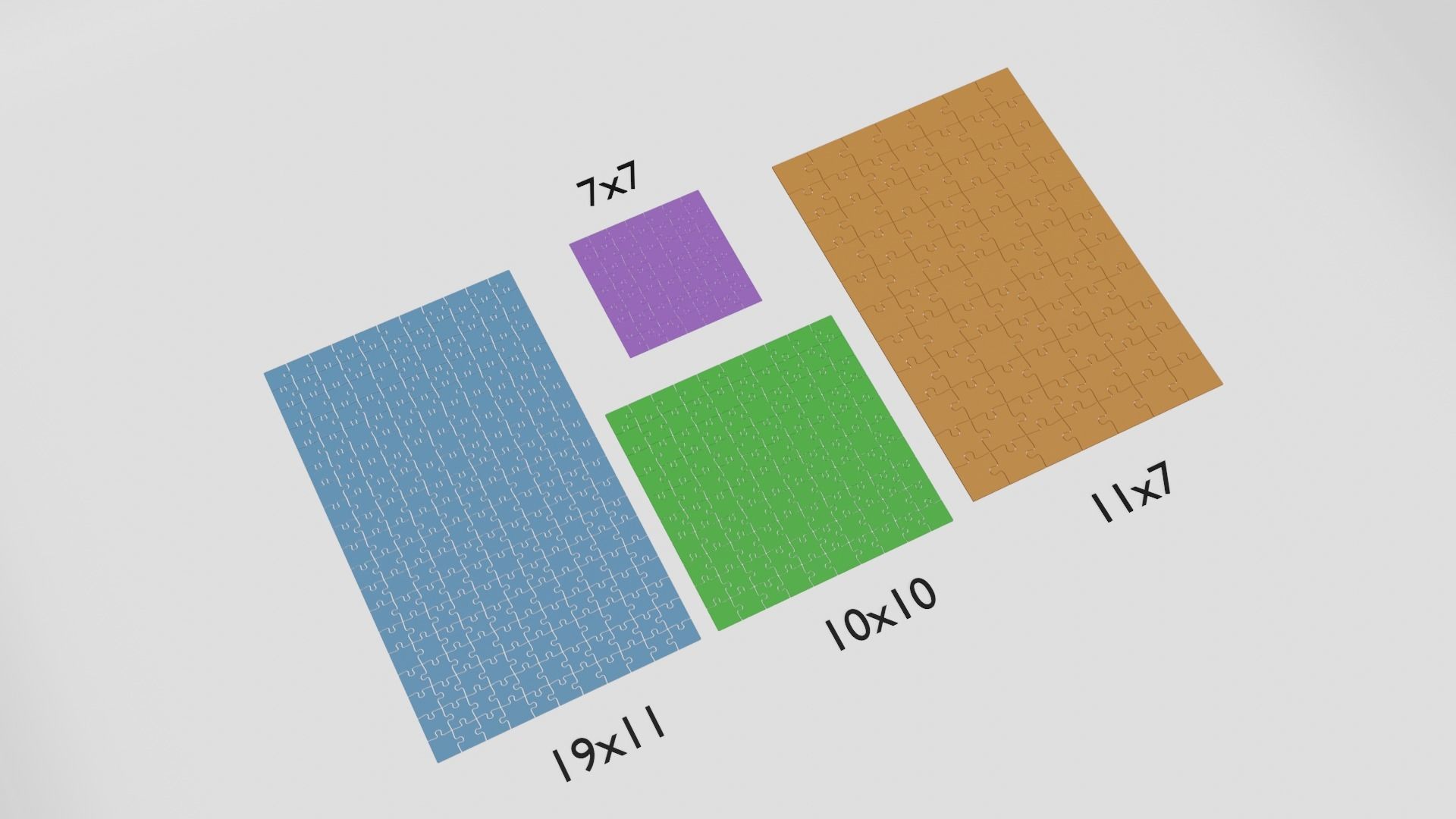 Jigsaw Puzzle Pack 7x7 10x10 11x7 19x11 Low-poly 3D model_1