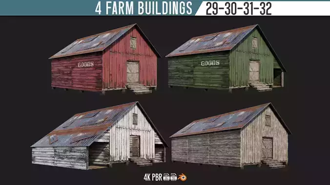 29-30-31-32 - Farm Buildings 4K PBR GameReady Low-poly 3D model
