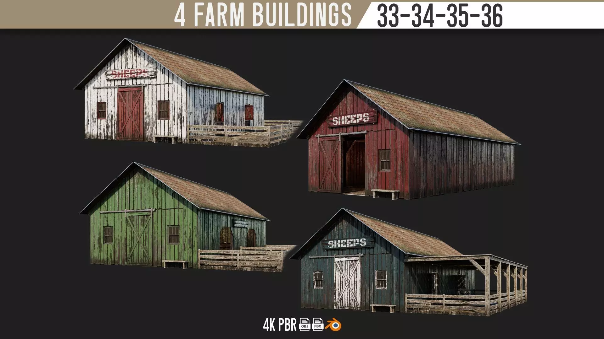 33-34-35-36 - Farm Buildings 4K PBR GameReady Low-poly 3D model_0