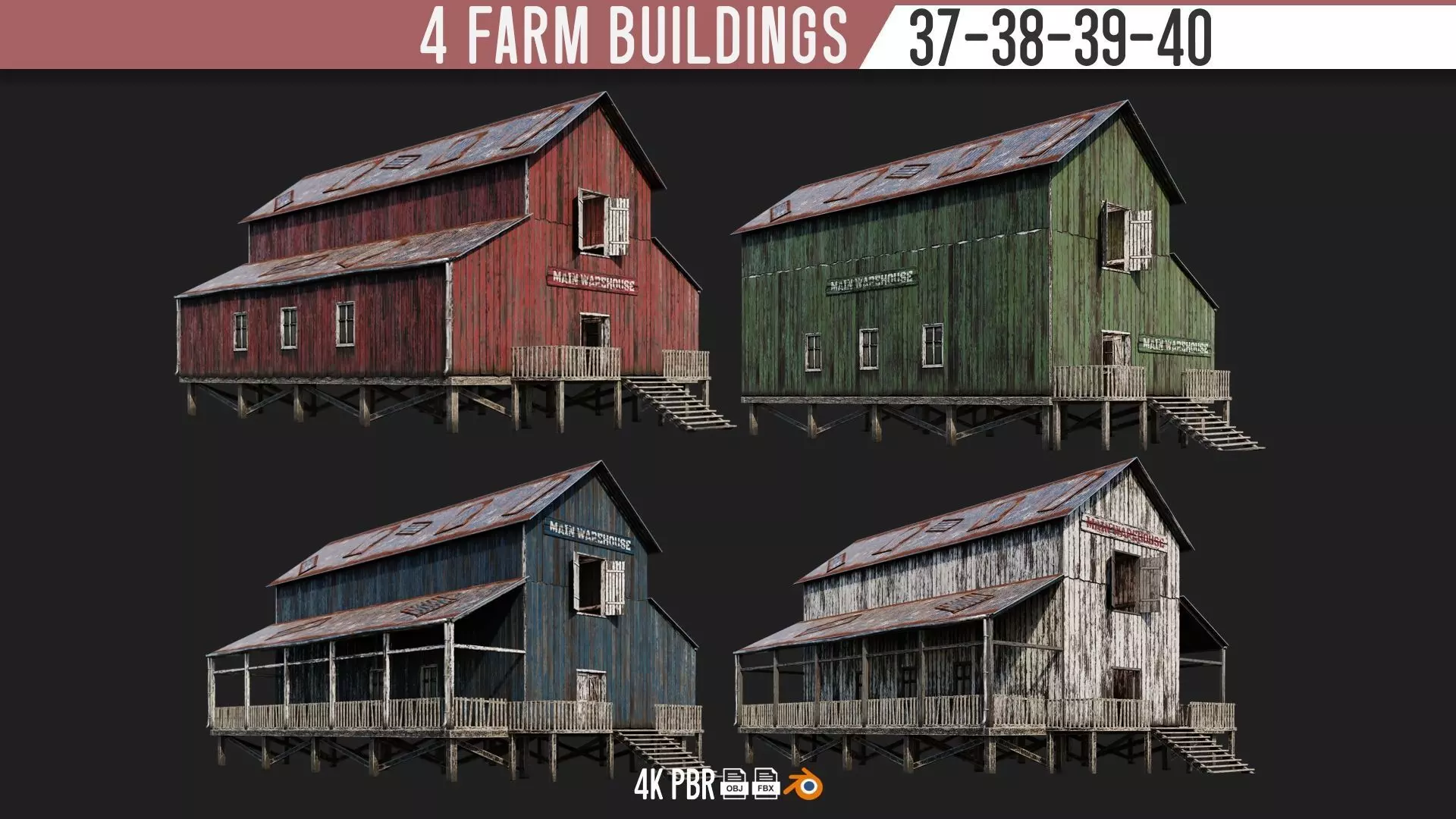 37-38-39-40 - Farm Buildings 4K PBR GameReady Low-poly 3D model_0