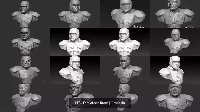 NFL Throwback Busts 3D Model Collection