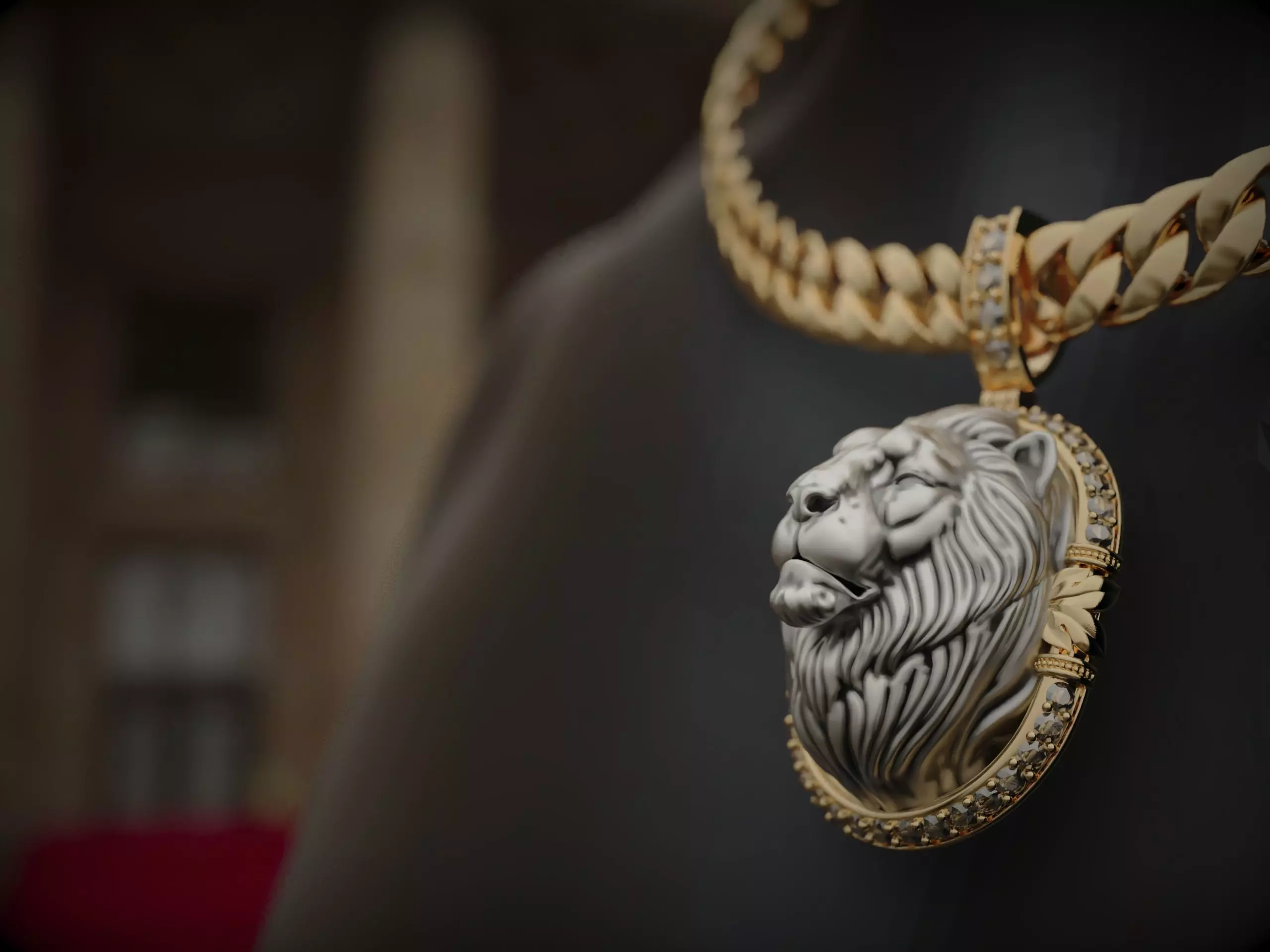 Classic Jewelry pendant Lion head with diamonds 3D print model